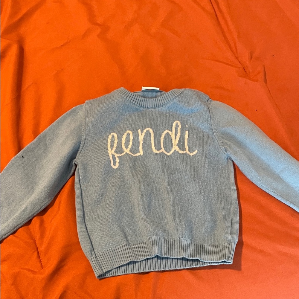 Fendi Light Blue Sweater with Cream Logo